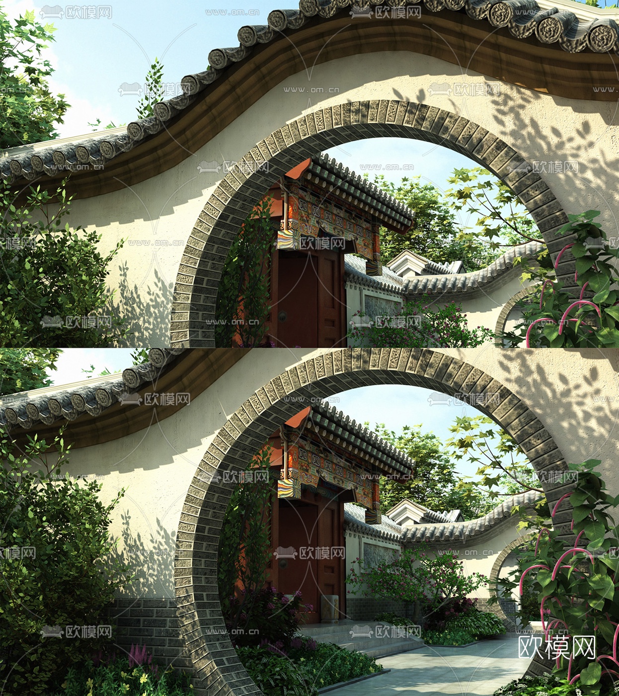 新中式古建拱门3d模型