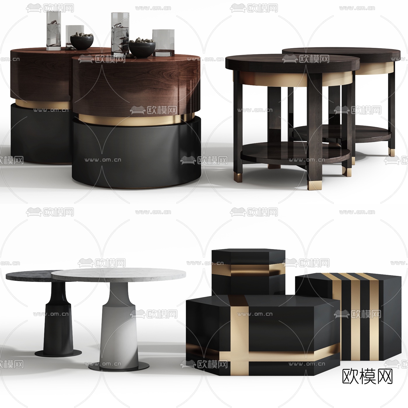 现代轻奢圆几组合3d模型