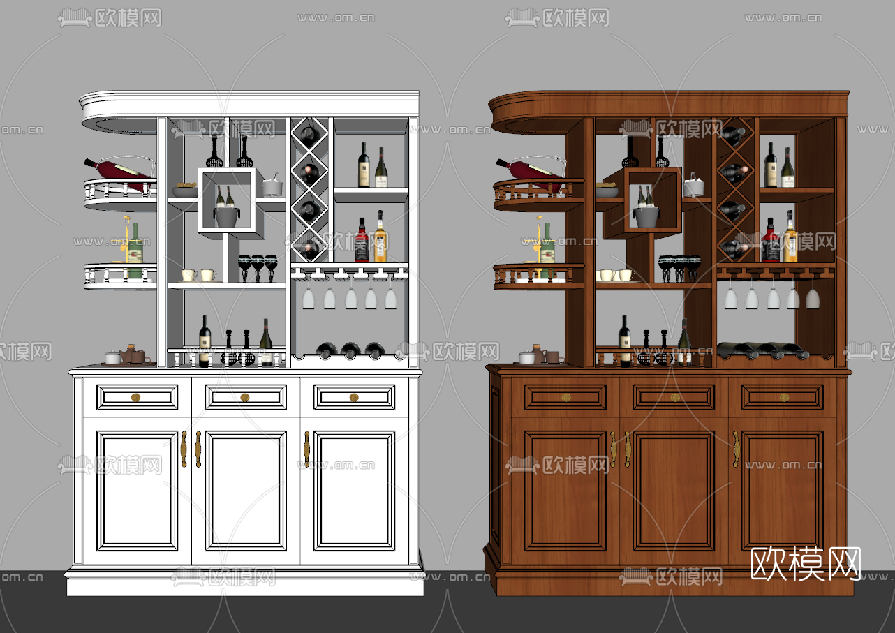 欧式实木酒柜su模型下载（渲染图2）