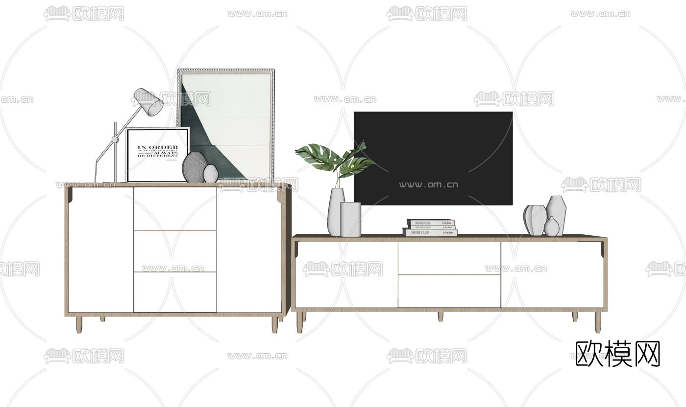 北欧边柜电视柜组合su模型下载