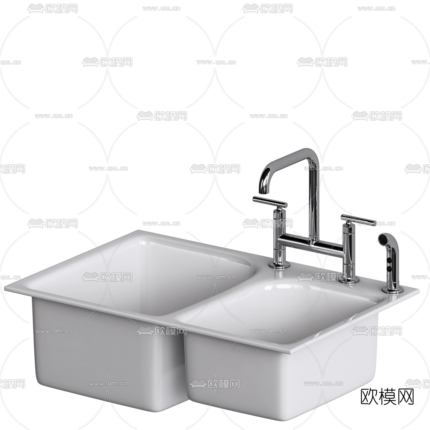 现代陶瓷双槽洗手盆3d模型