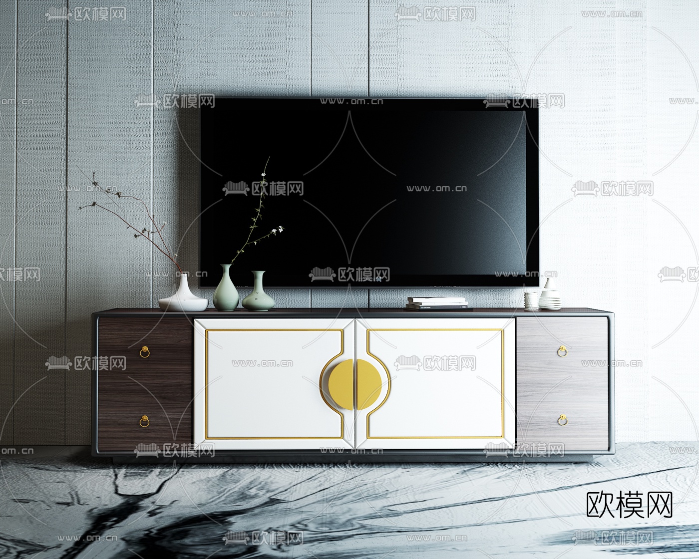 中式电视柜3d模型下载