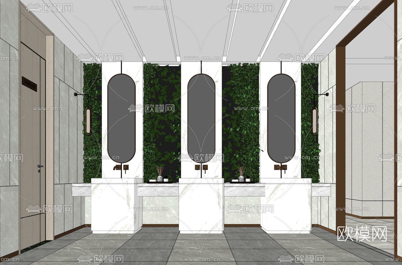 现代公共卫生间su模型下载