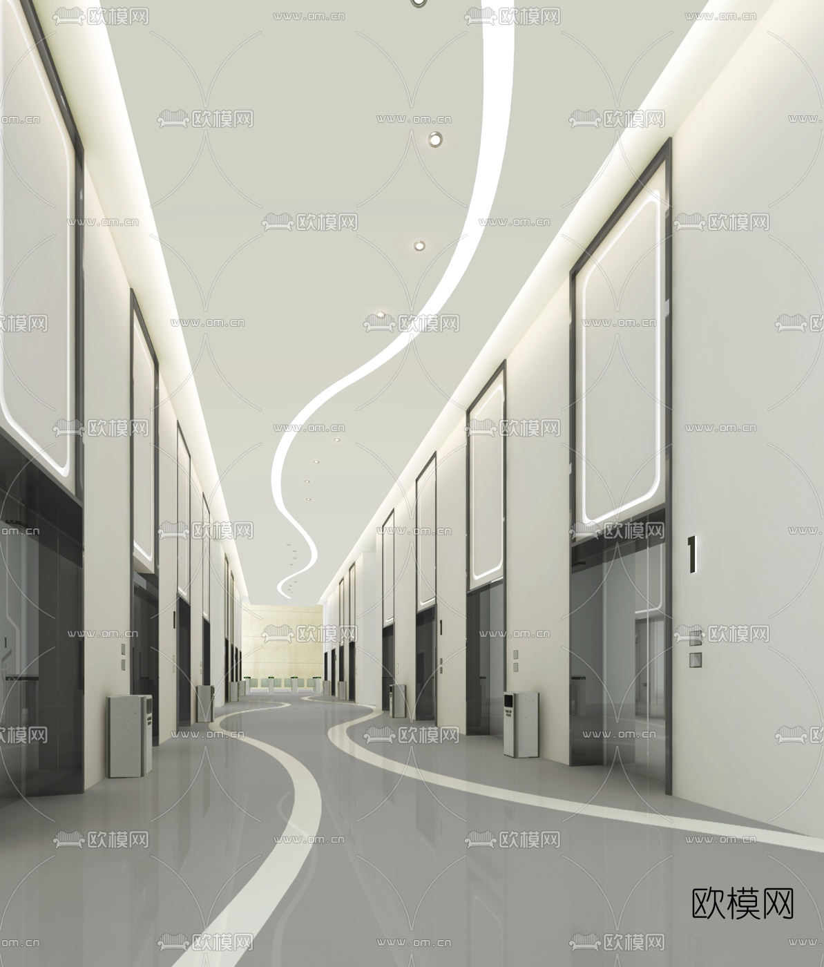 现代办公楼电梯厅3d模型下载