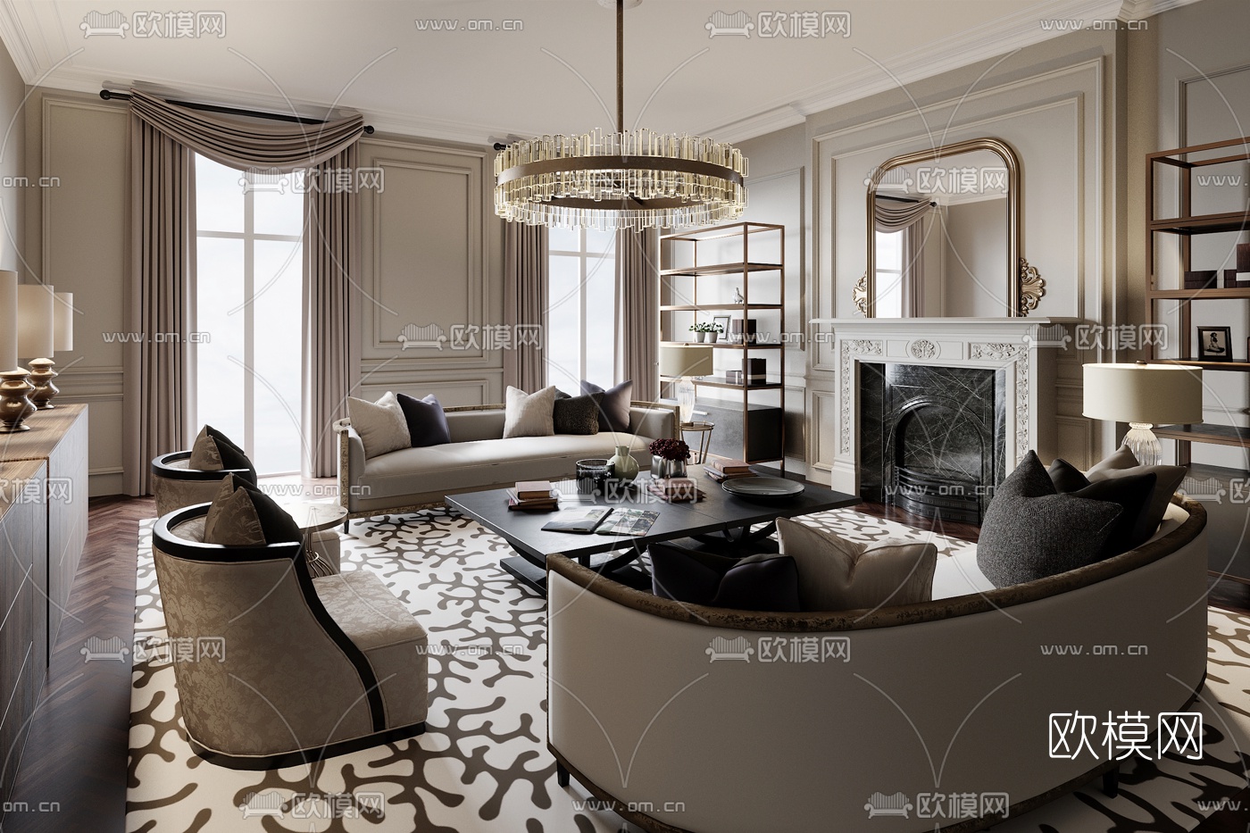 Laura Hammett设计 新古典轻奢客厅3d模型
