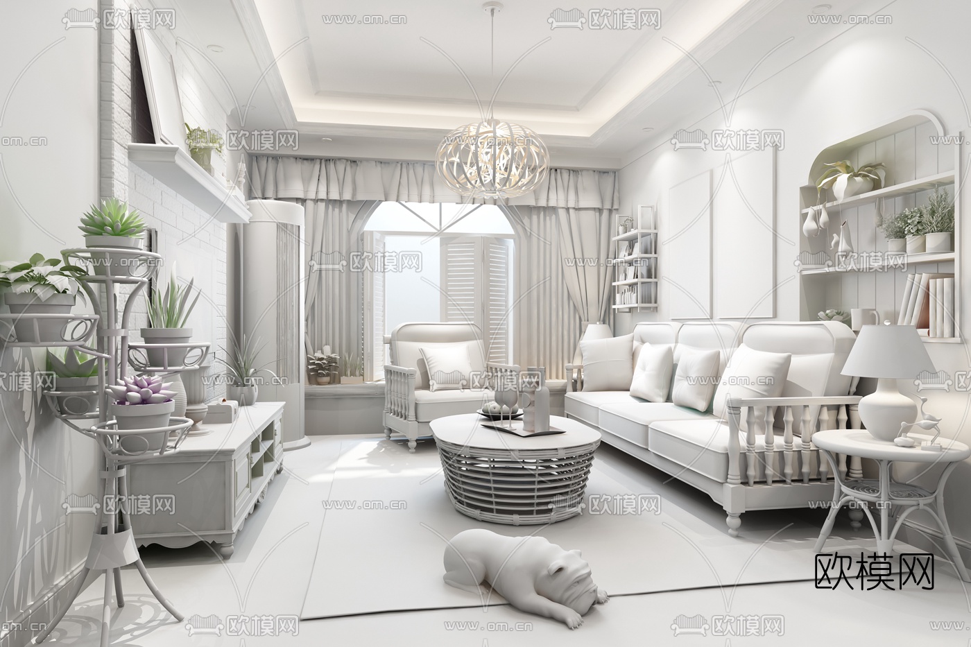 地中海客厅餐厅3D模型下载（渲染图3）