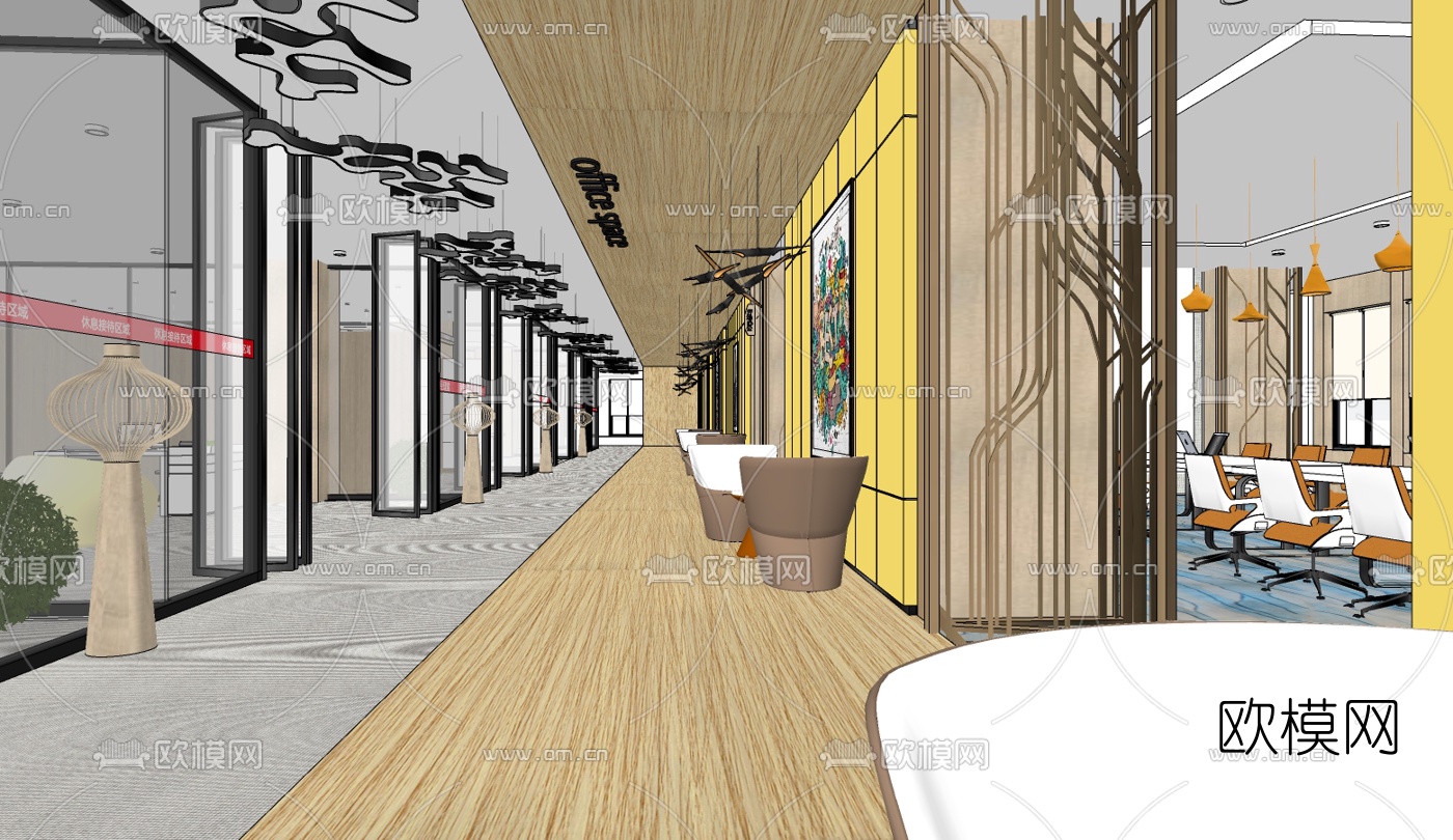 现代大堂前台组合免费su模型下载（渲染图2）