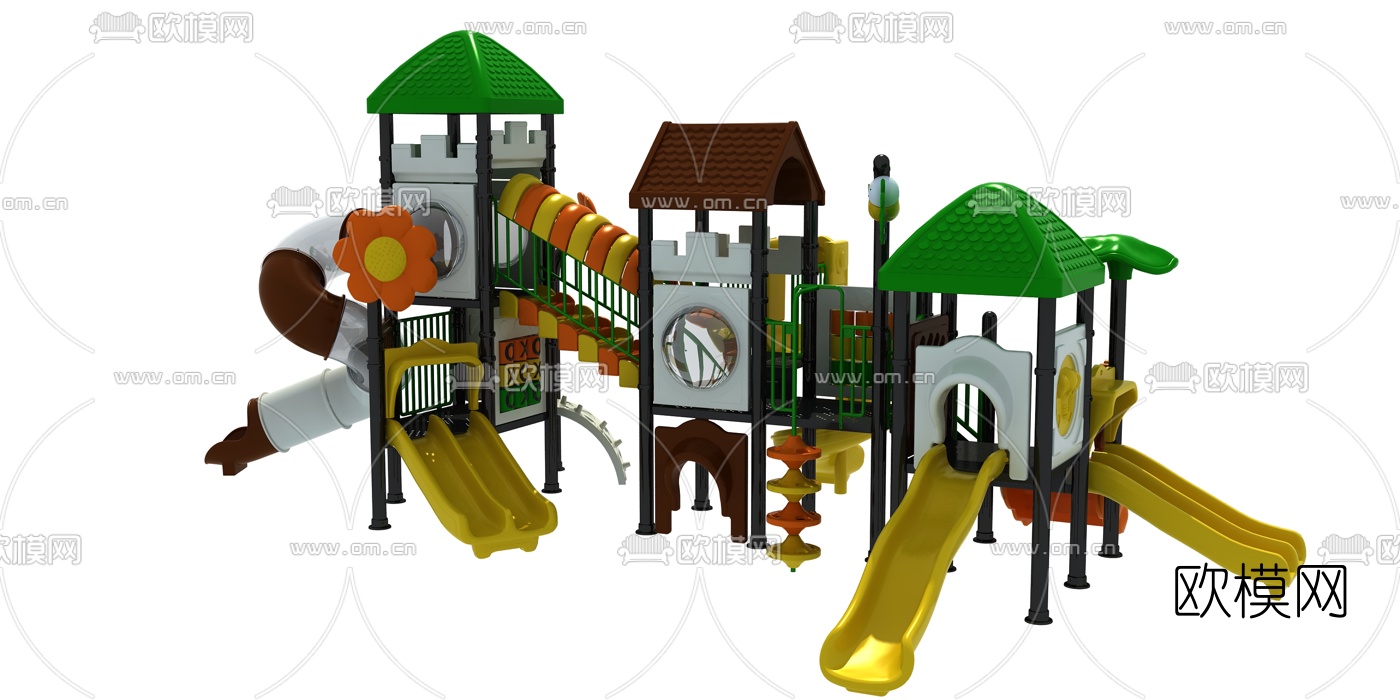 现代儿童滑梯游乐设施3d模型下载（渲染图2）