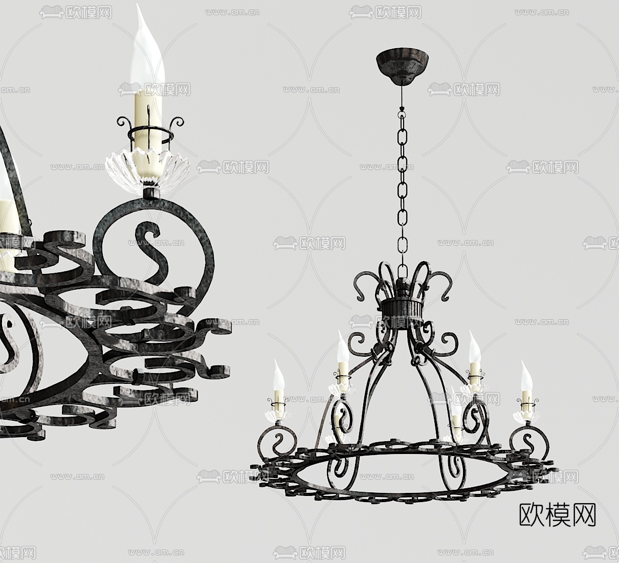 法式铁艺烛台吊灯3d模型下载