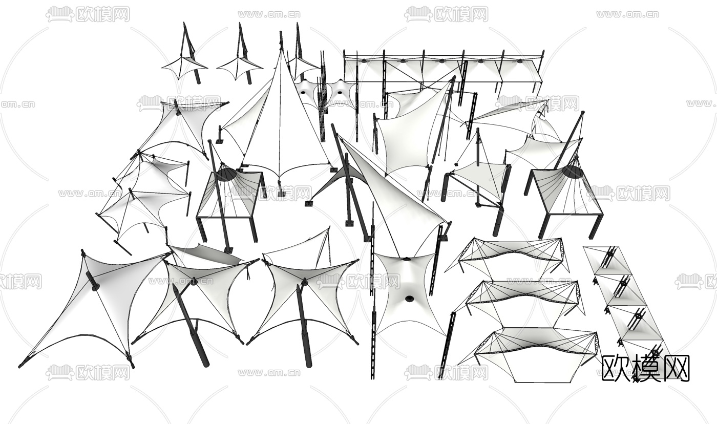 现代拉膜雨棚遮阳棚su模型下载