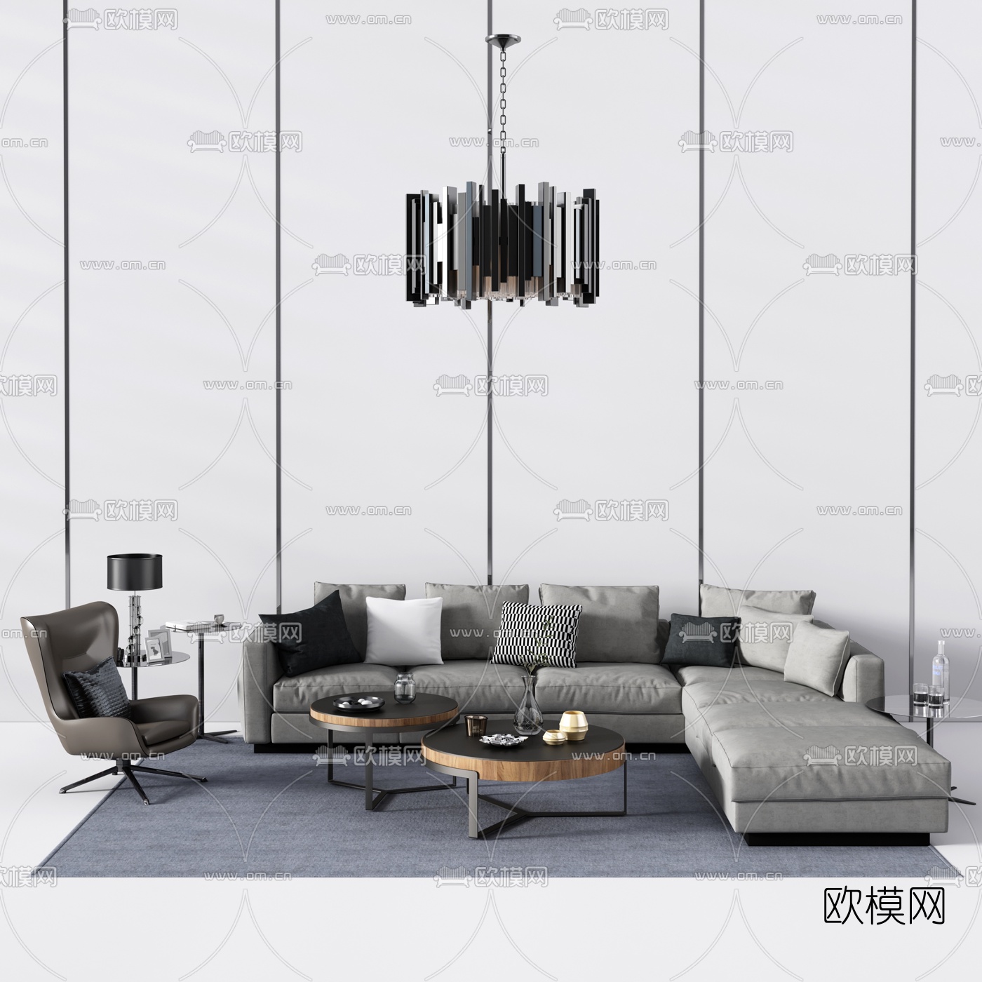 现代布艺转角沙发组合3d模型