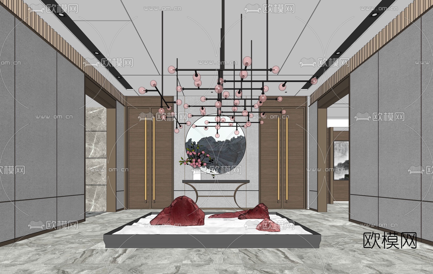 新中式售楼处门厅su模型下载