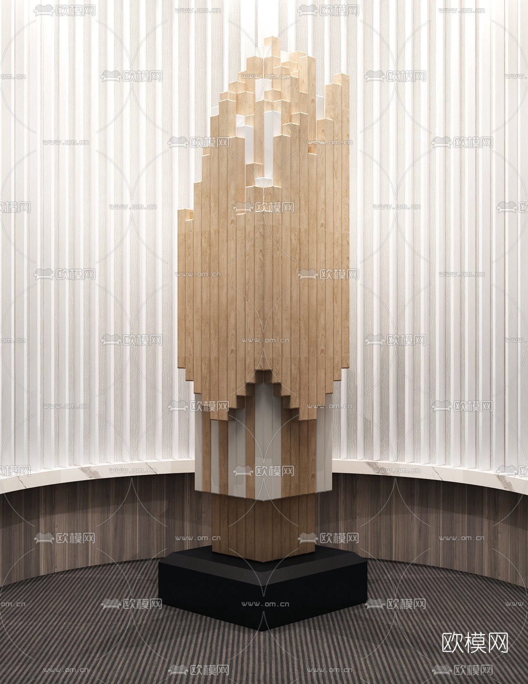 现代大堂抽象木雕塑摆设3D模型下载