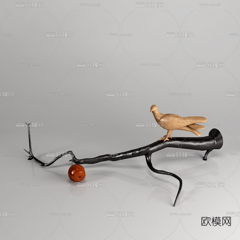 新中式金属陶瓷花瓶器皿摆件组合3D模型下载（渲染图5）