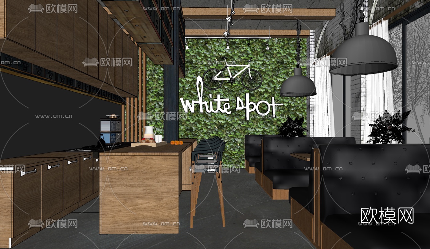 工业风咖啡厅免费su模型下载