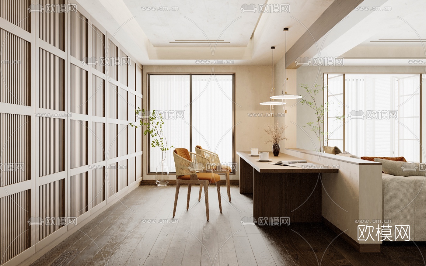 北欧客厅餐厅3d模型下载（渲染图3）