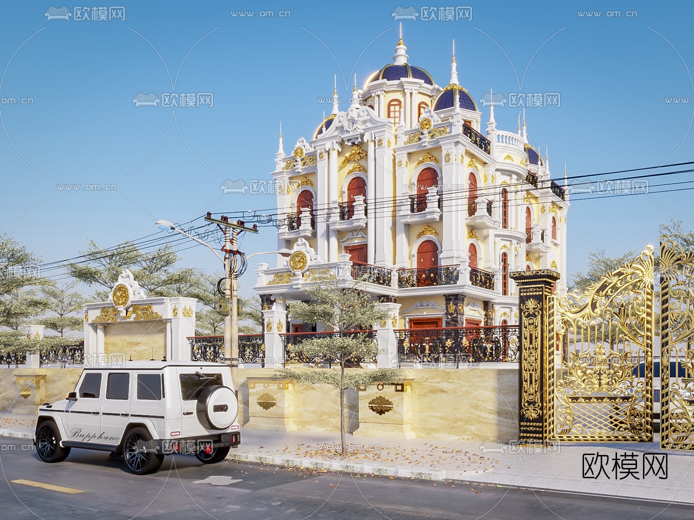 欧式别墅外观su模型下载（渲染图1）