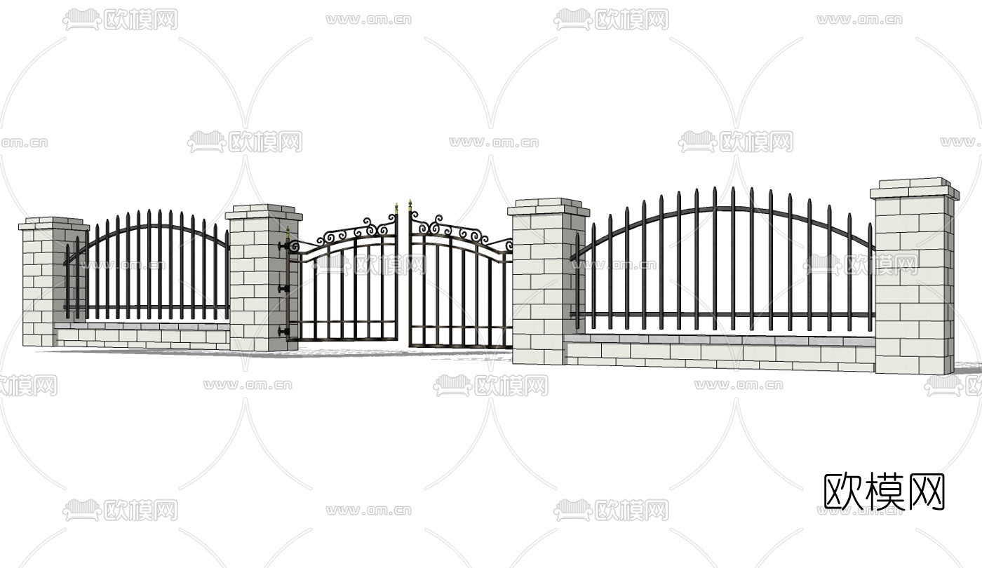 欧式铁艺大门免费su模型下载（渲染图1）