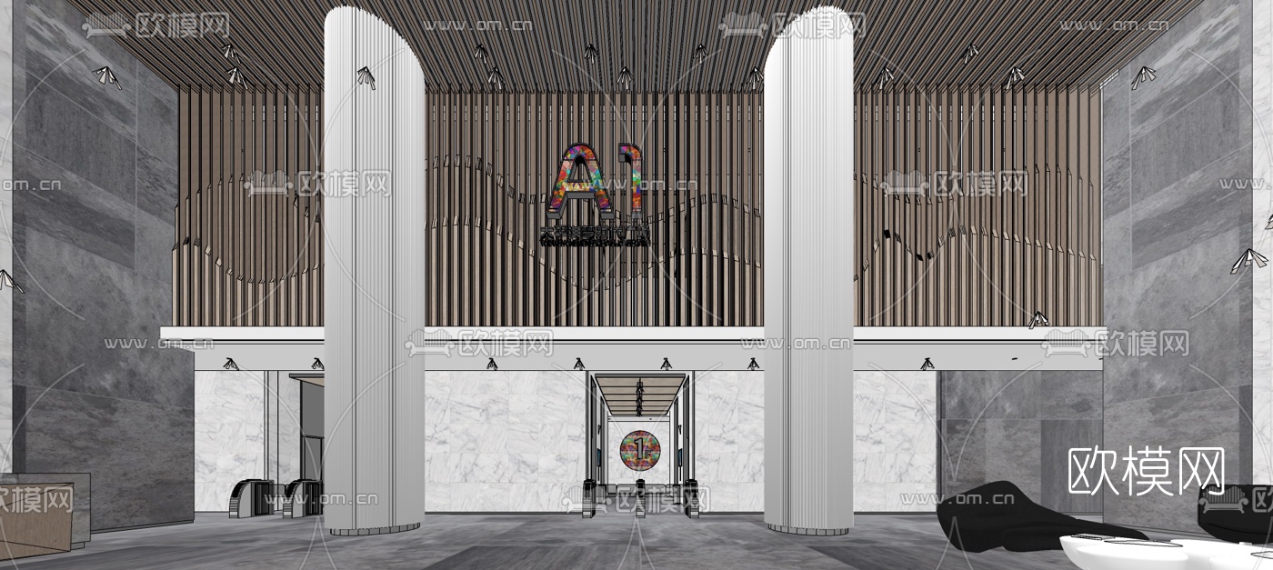 现代办公大堂su模型下载（渲染图3）