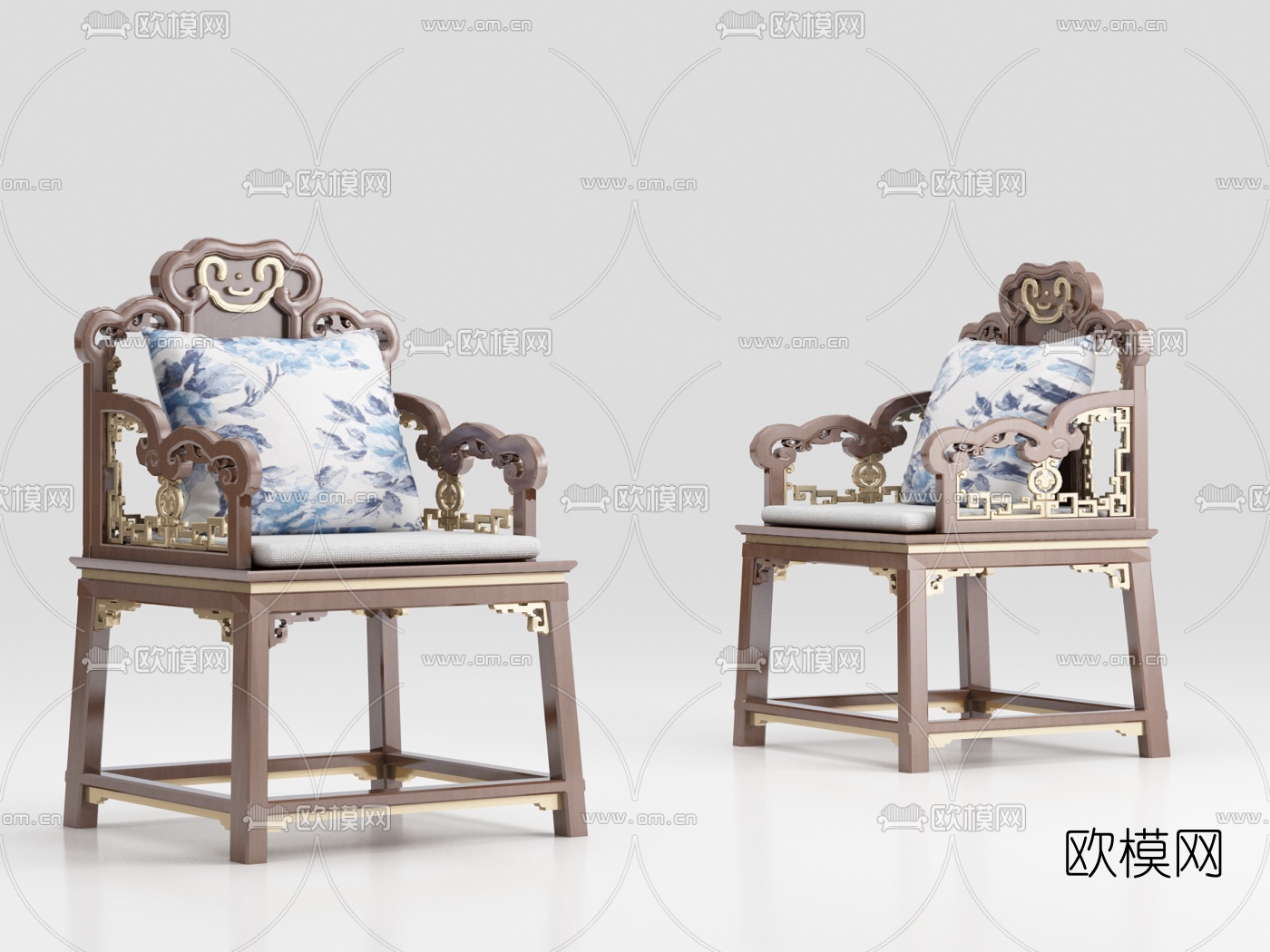 中式实木单人沙发3d模型下载