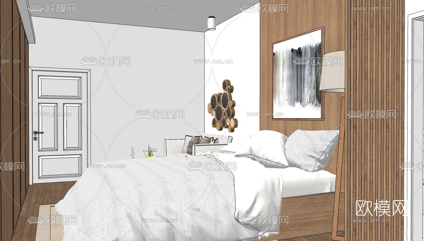 现代卧室免费su模型下载（渲染图1）