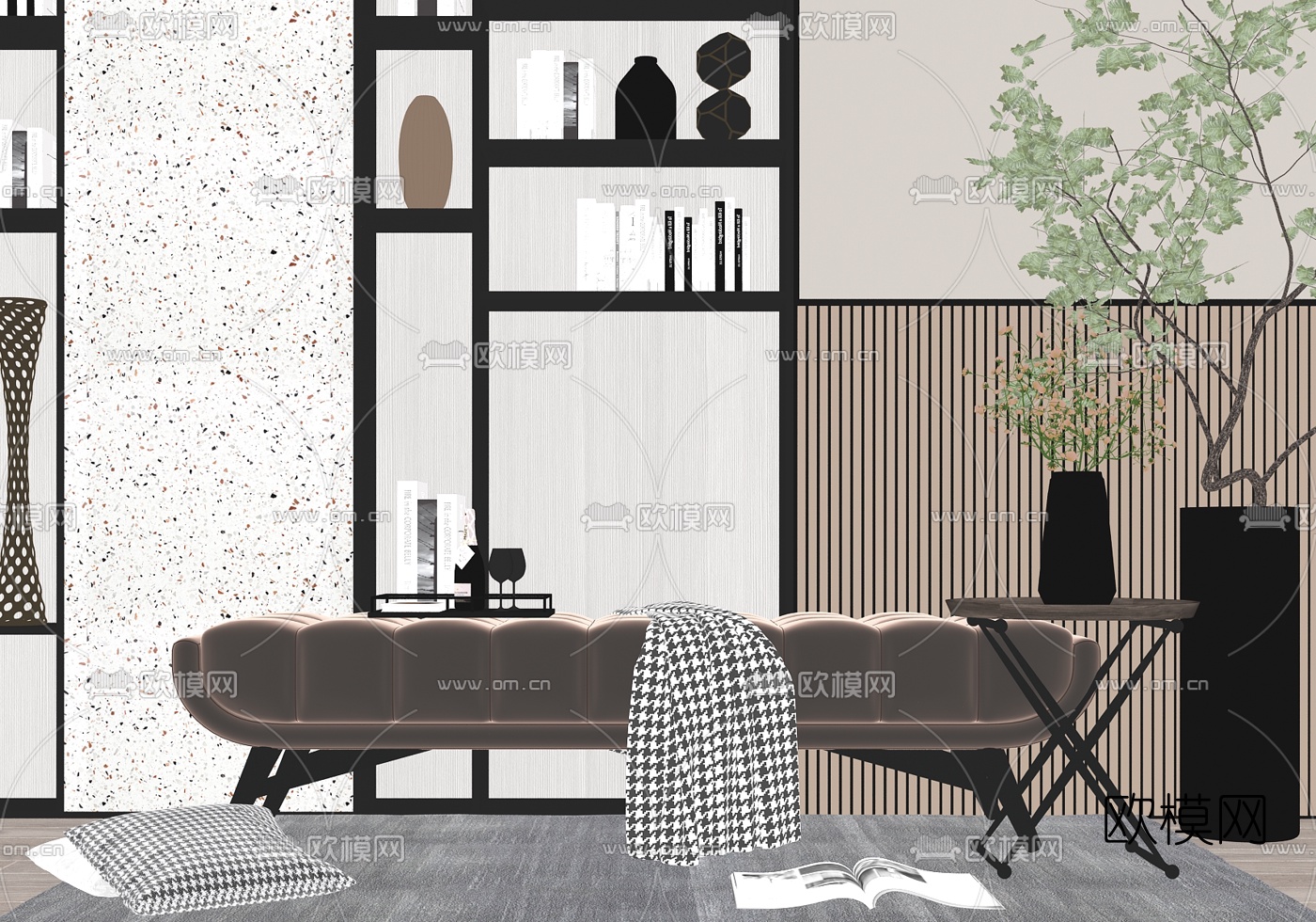 现代轻奢沙发凳床尾凳su模型下载（渲染图2）