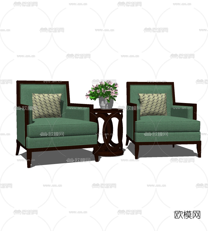 新中式布艺单人沙发免费su模型下载