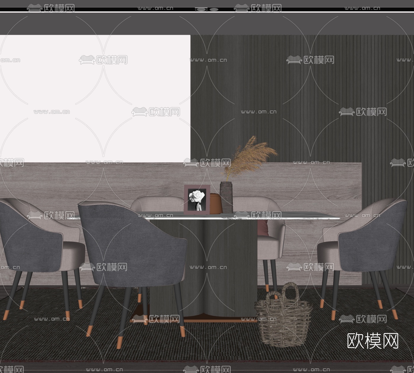 现代条形餐桌椅免费su模型下载