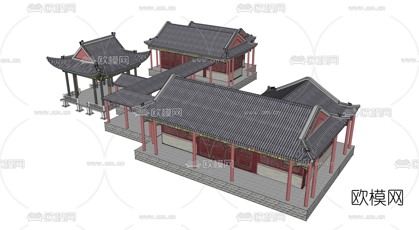 中式古典亭廊su模型下载