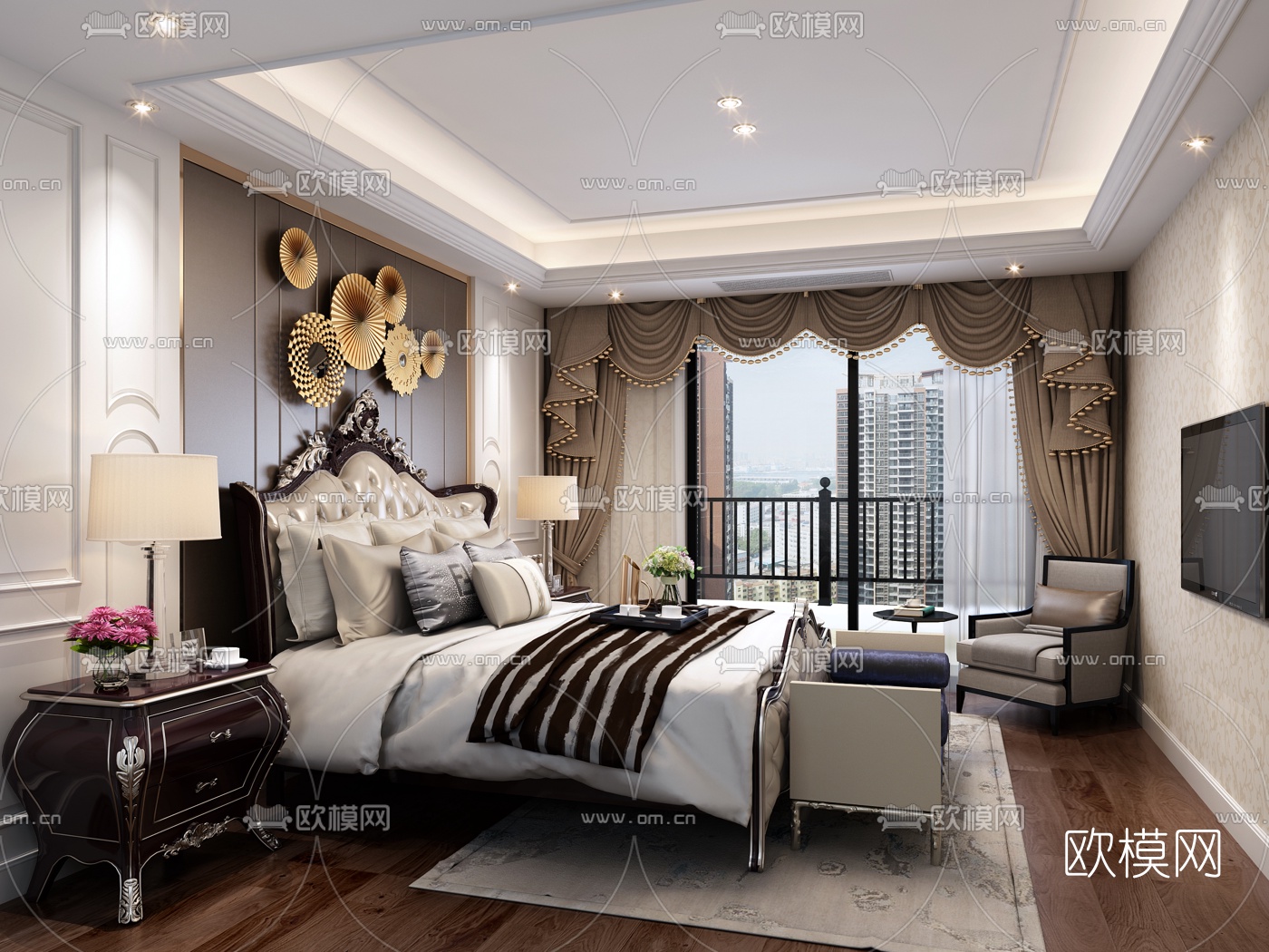 欧式主人房卧室3D模型下载
