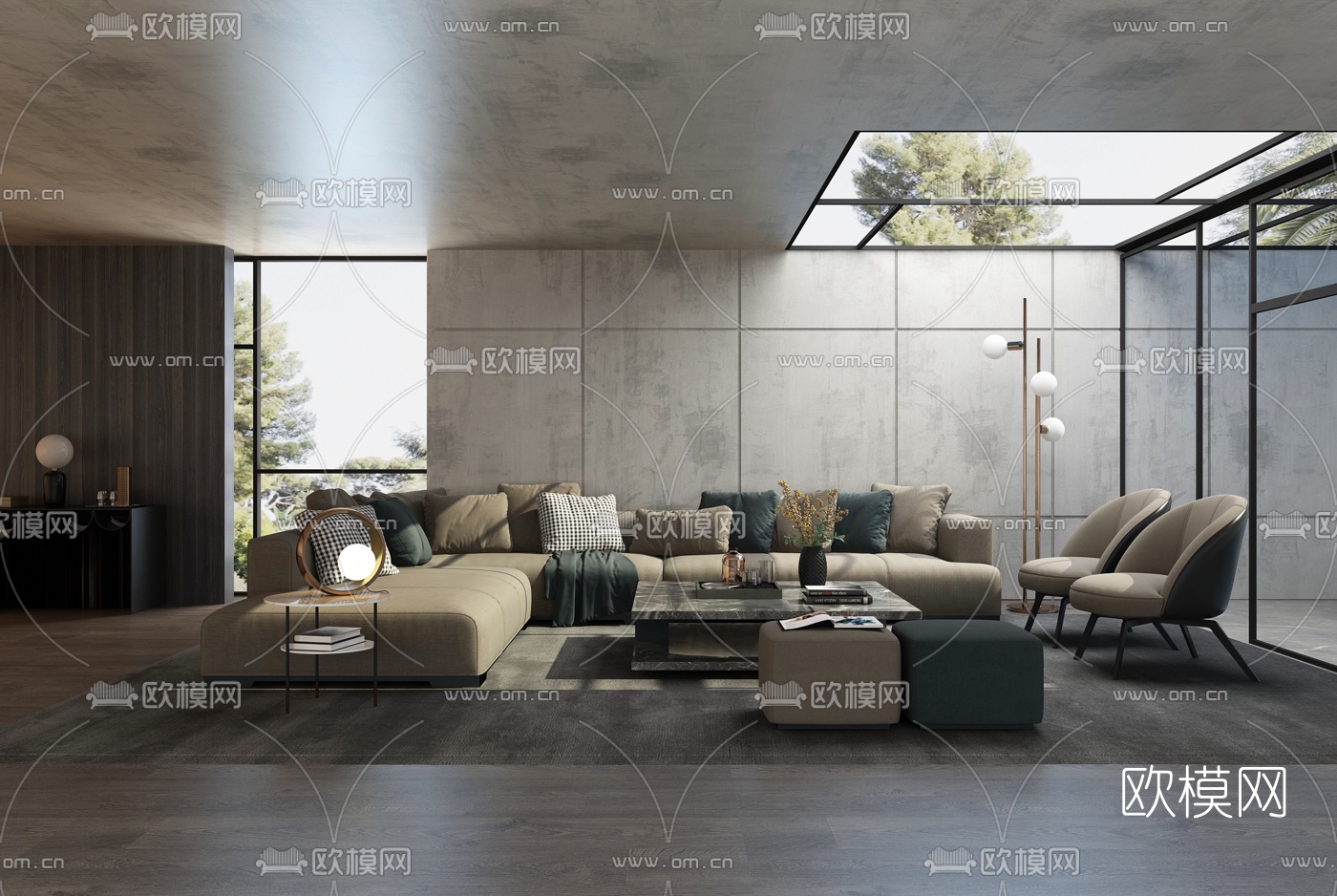 现代客厅3d模型-免费3dmax模型库-欧模网