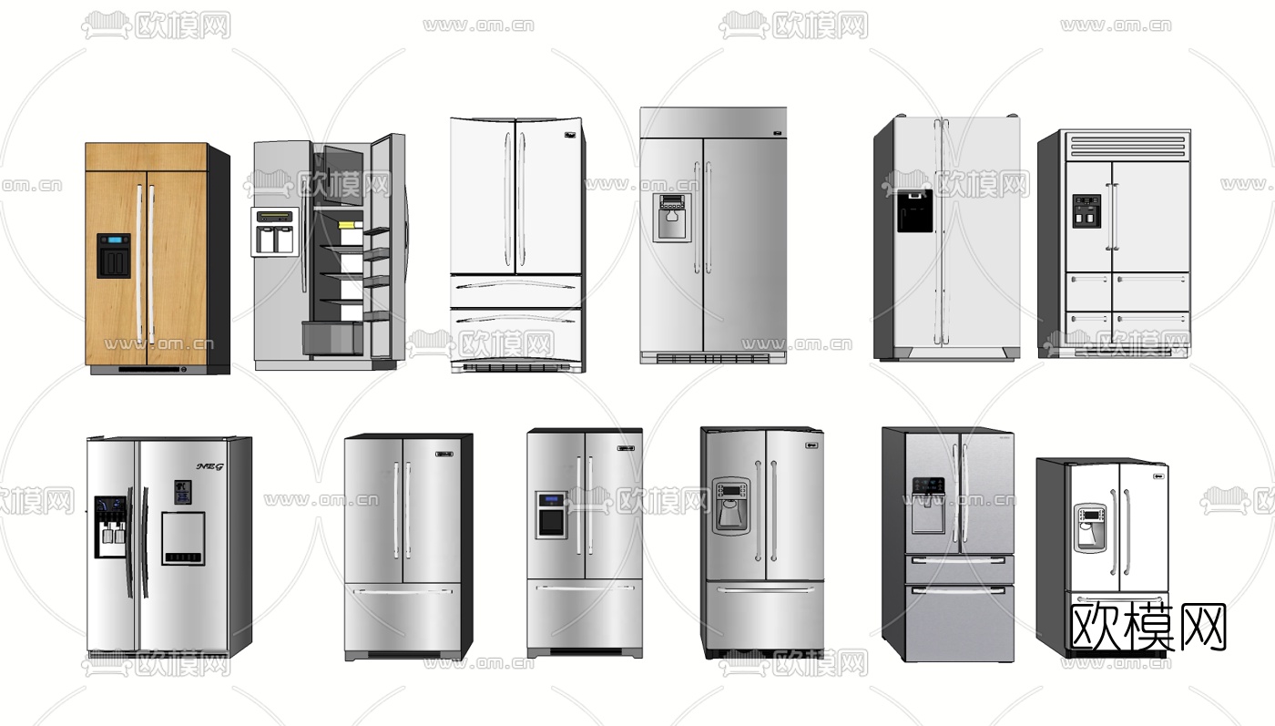 现代电冰箱组合su模型下载