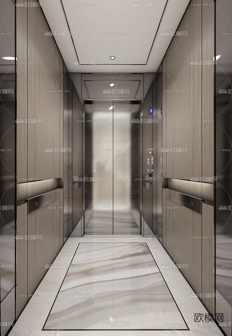 现代电梯轿厢3d模型下载（渲染图1）