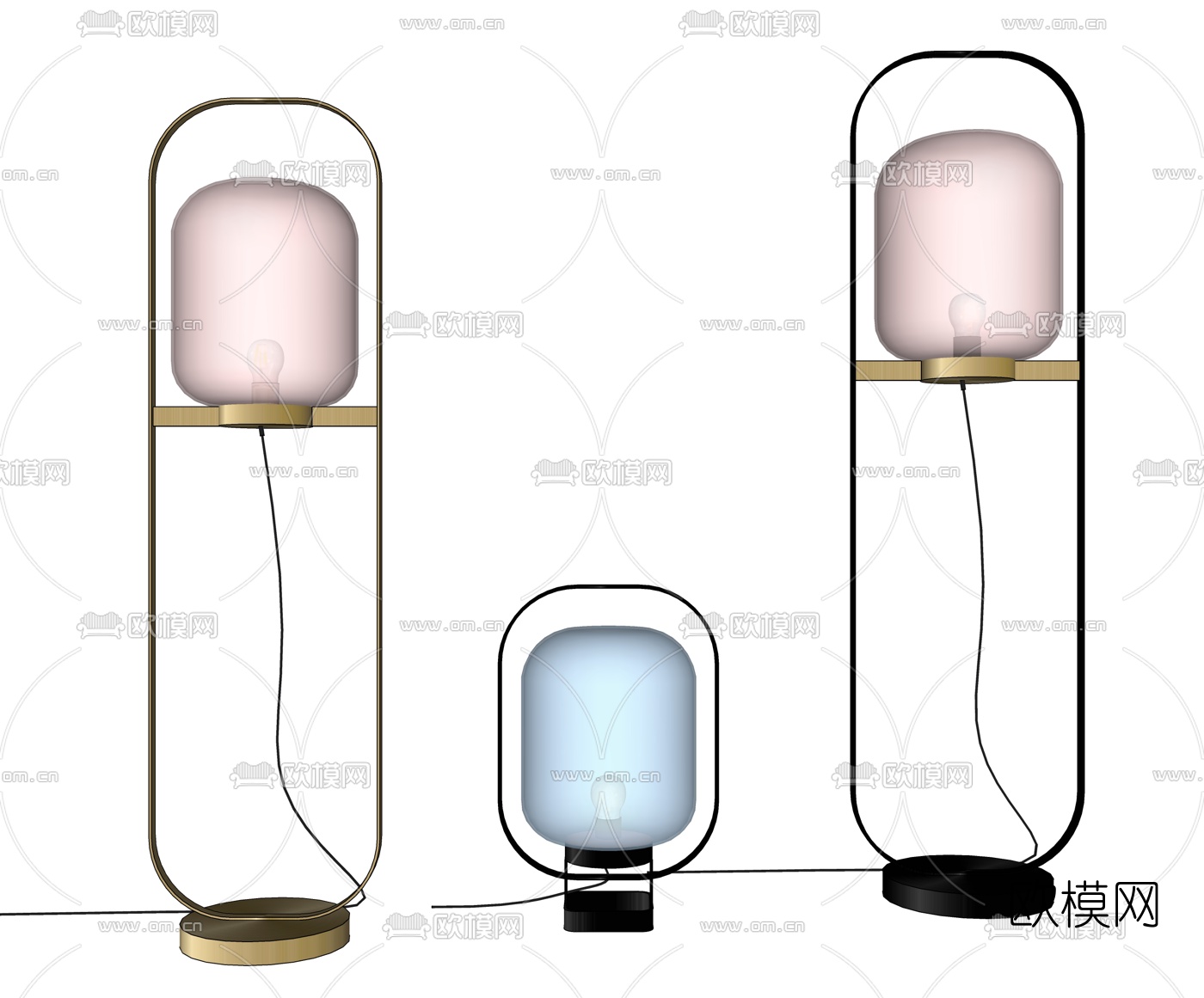 中式落地灯组合su模型下载（渲染图1）