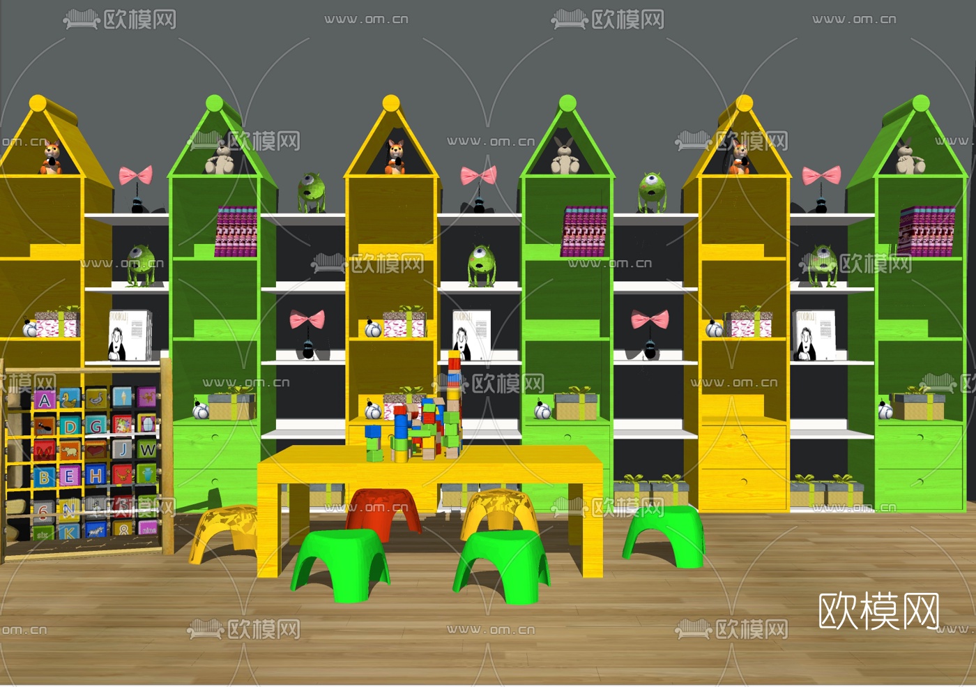 现代儿童桌椅装饰柜su模型下载