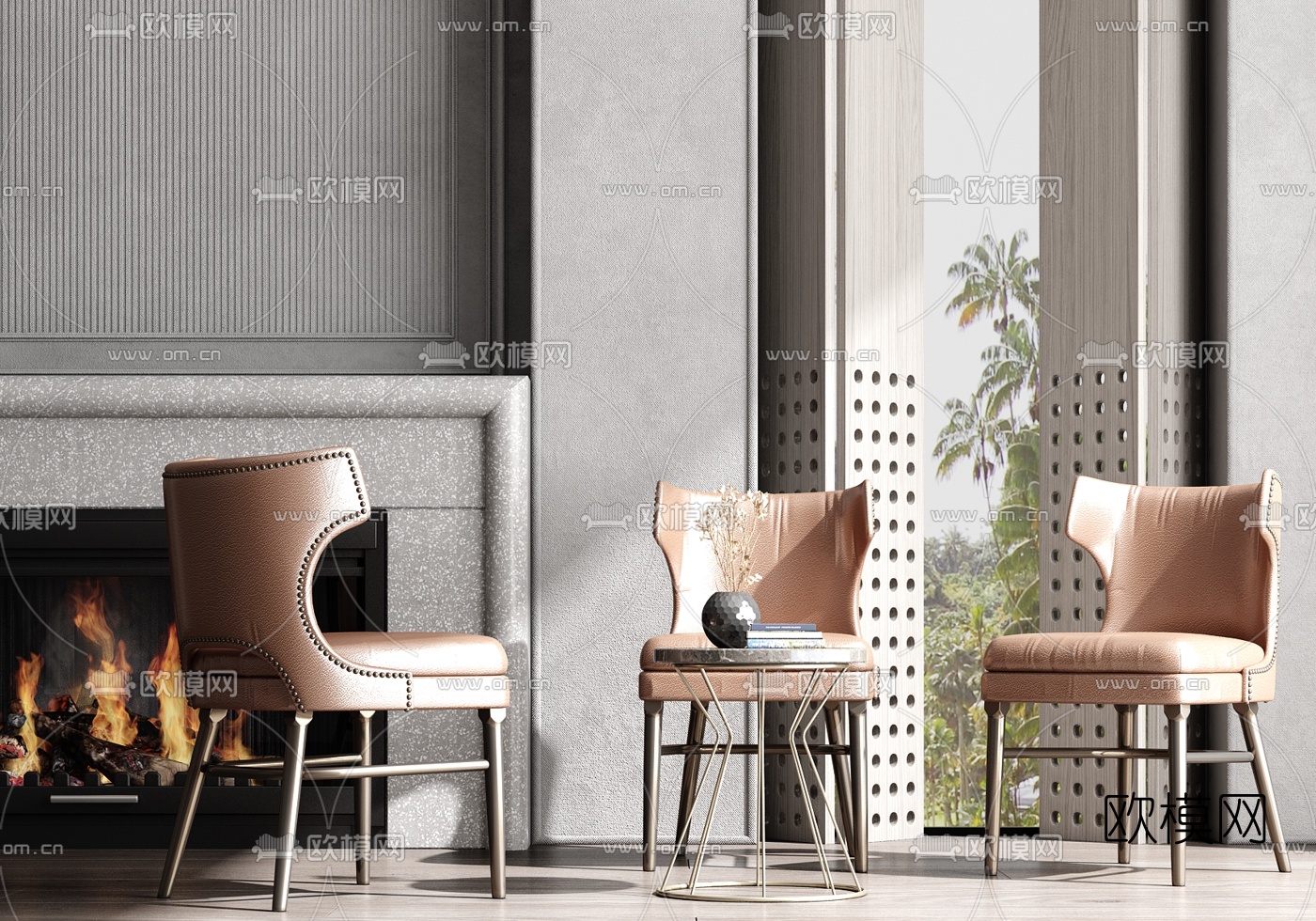 现代皮革单椅su模型下载（渲染图1）