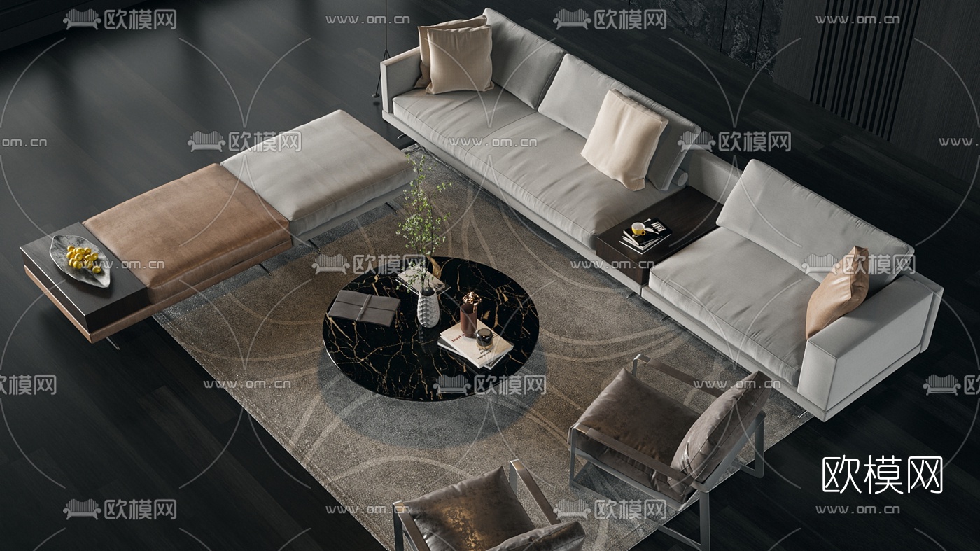 现代布艺沙发组合3d模型