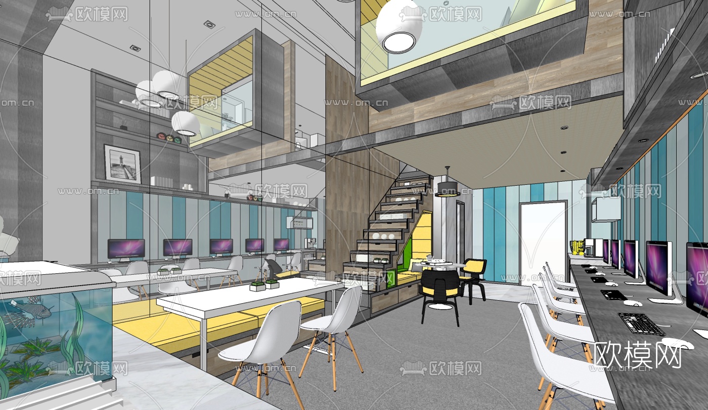 现代办公区免费su模型下载（渲染图5）