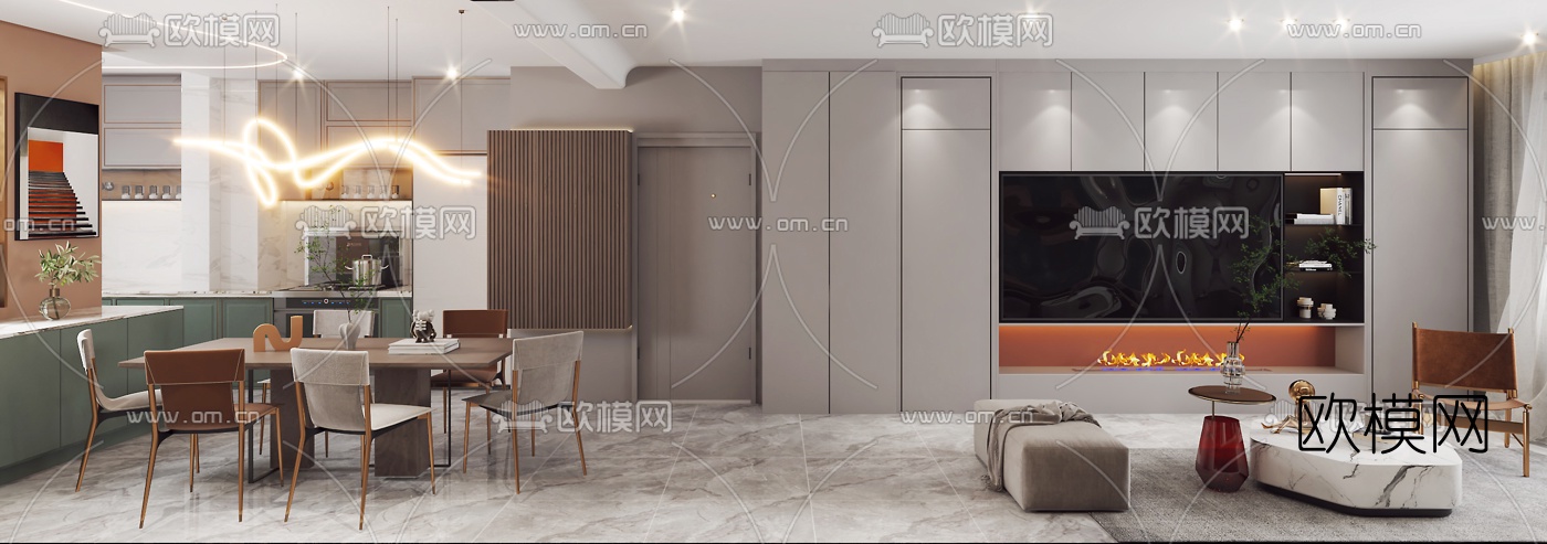 后现代客厅餐厅3d模型