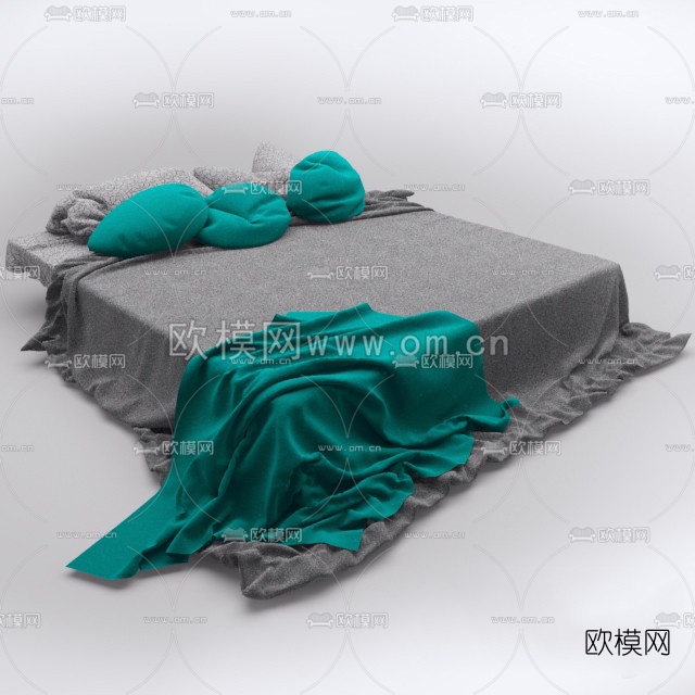 现代布艺双人床3D模型免费下载