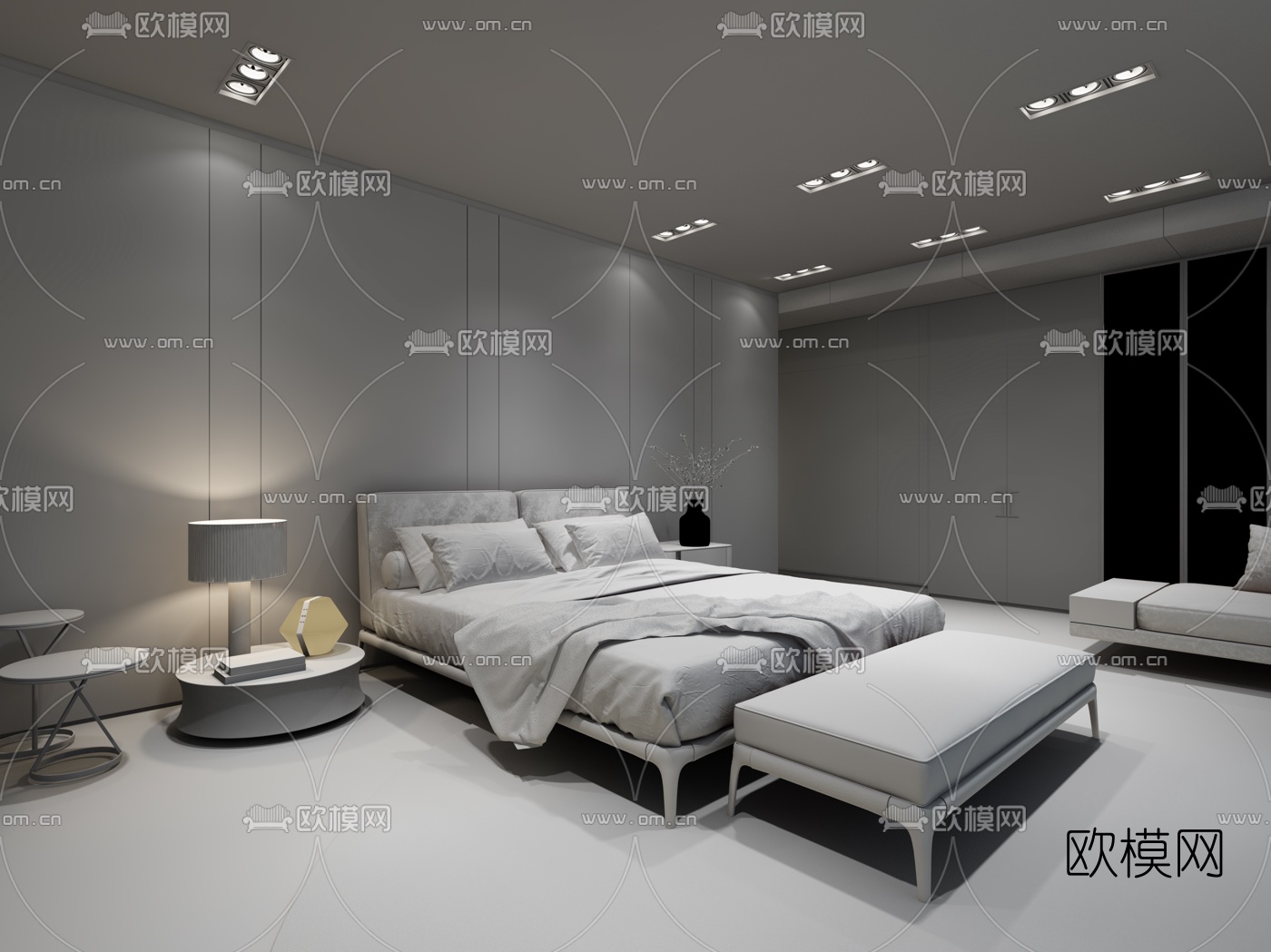 意大利Poliform品牌 现代布艺双人床3d模型下载（渲染图2）