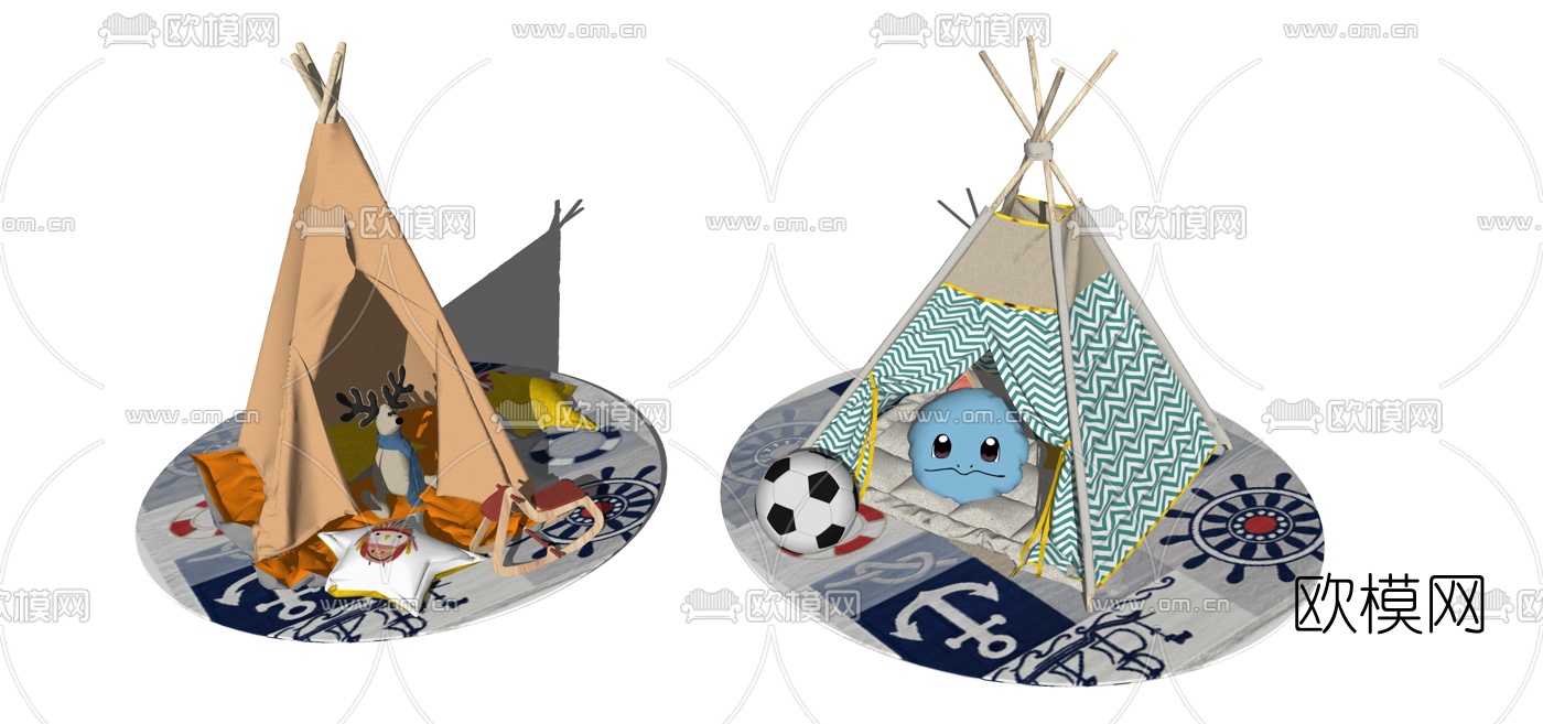 现代儿童帐篷床玩具组合su模型下载