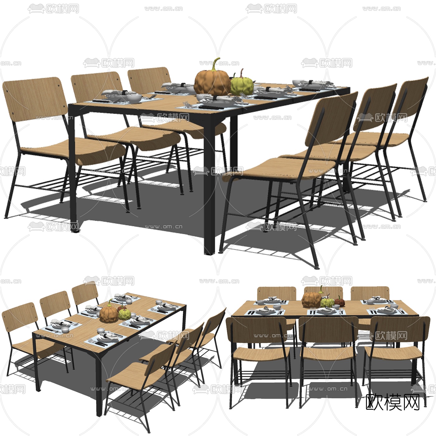 现代简约餐桌椅免费su模型下载