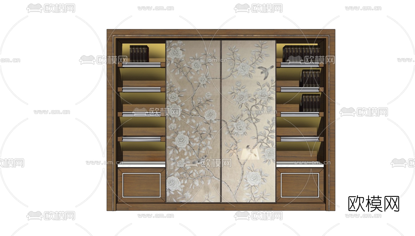 中式书柜免费su模型下载（渲染图1）