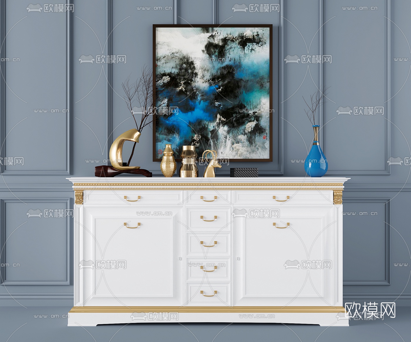 欧式实木边柜3d模型下载