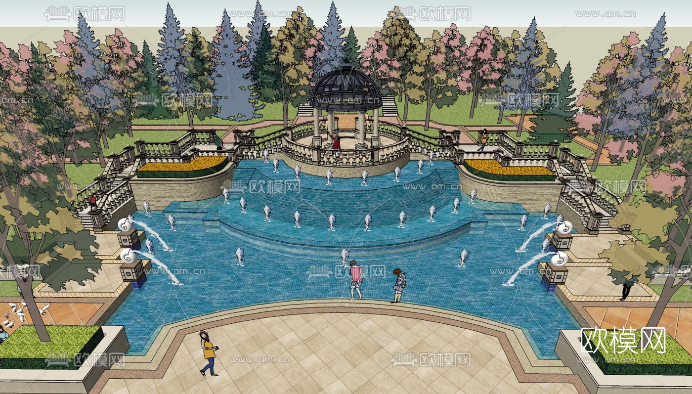 欧式园林景观su模型下载（渲染图2）