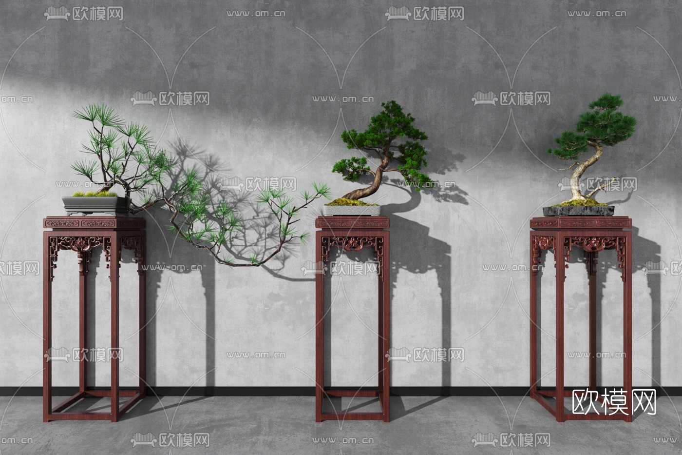 中式松树盆景3d模型下载