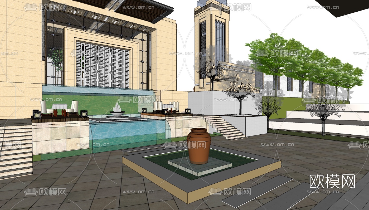 中式休闲会所su模型下载（渲染图3）