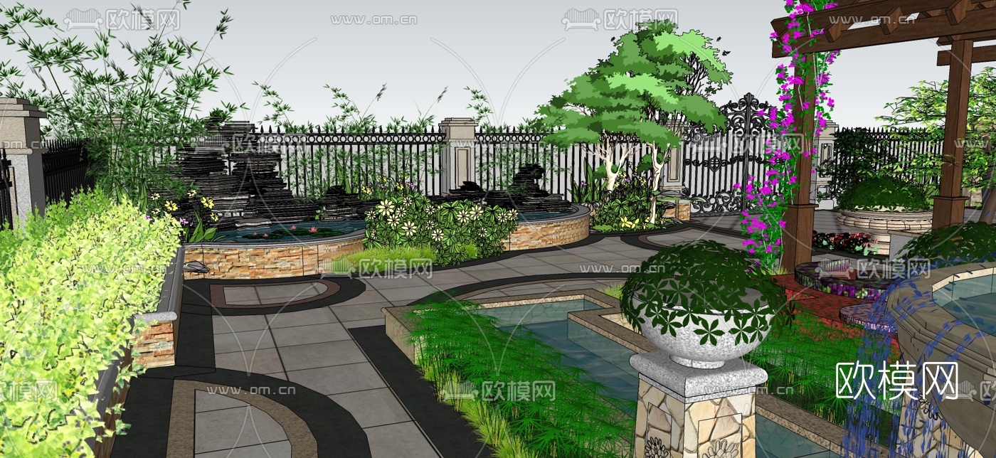 欧式别墅花园su模型下载（渲染图8）