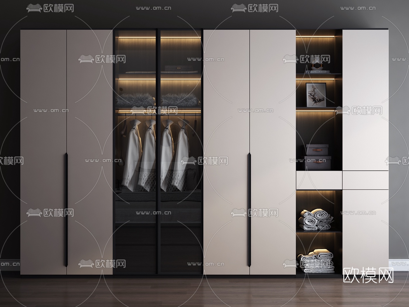 现代平开门衣柜3d模型-免费3dmax模型库-欧模网